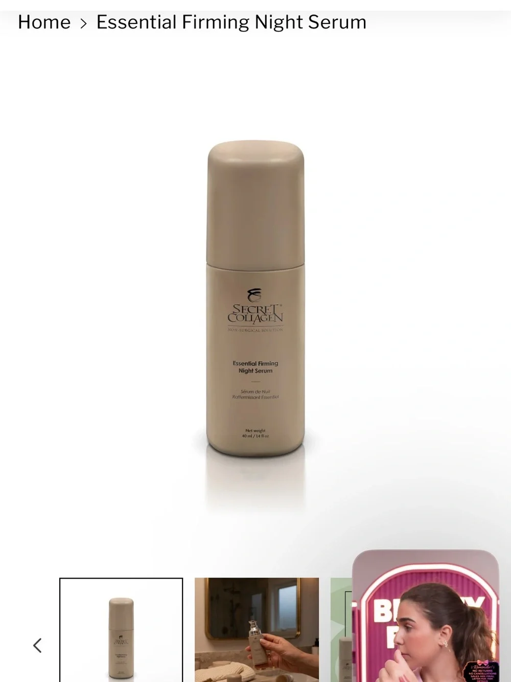 Essential Firming Face & Eye Night Serum — White